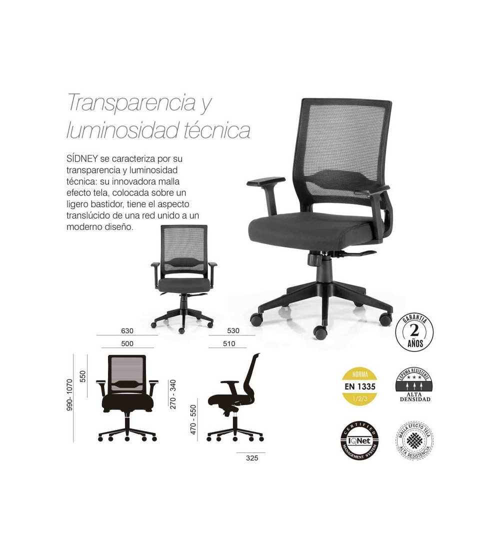 Silla de Oficina SIDNEY de Euromof en acabado negro, uso recomendado 8 horas-1 Silla de Oficina SIDNEY de Euromof en acabado negro, uso recomendado 8 horas-1