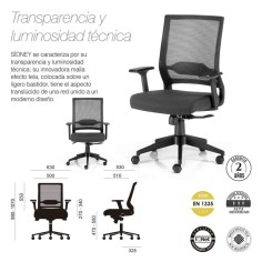Silla de Oficina SIDNEY de Euromof en acabado negro, uso recomendado 8 horas