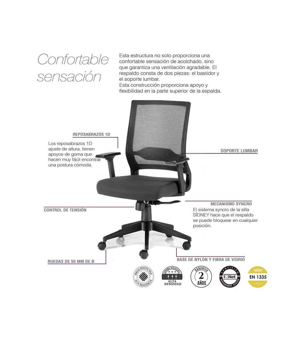 Silla de Oficina SIDNEY de Euromof en acabado negro, uso recomendado 8 horas-2 Silla de Oficina SIDNEY de Euromof en acabado negro, uso recomendado 8 horas-2