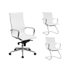 Pack Sillas Oficina LONDRES compuesto por 1 sillón alto + 2 sillones fijos, blanco