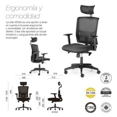 Silla ergonómica VIENA de Euromof, uso recomendado 8 horas