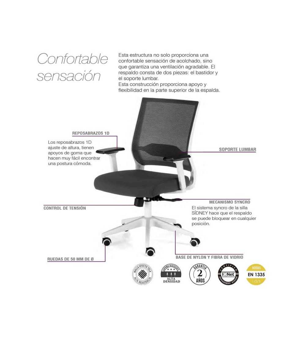 Silla de Oficina SIDNEY de Euromof en acabado blanco, uso recomendado 8 horas-1 Silla de Oficina SIDNEY de Euromof en acabado blanco, uso recomendado 8 horas-1