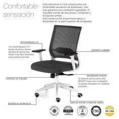 Silla de Oficina SIDNEY de Euromof en acabado blanco, uso recomendado 8 horas