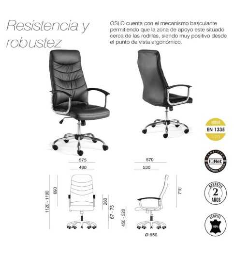 Sillón de dirección OSLO de Euromof, en acabado ecopiel negro-0