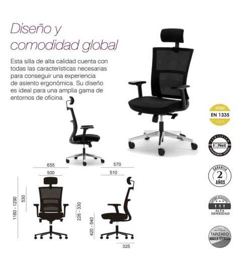 Silla ergonómica ATLANTA de Euromof, uso recomendado 8 horas-0