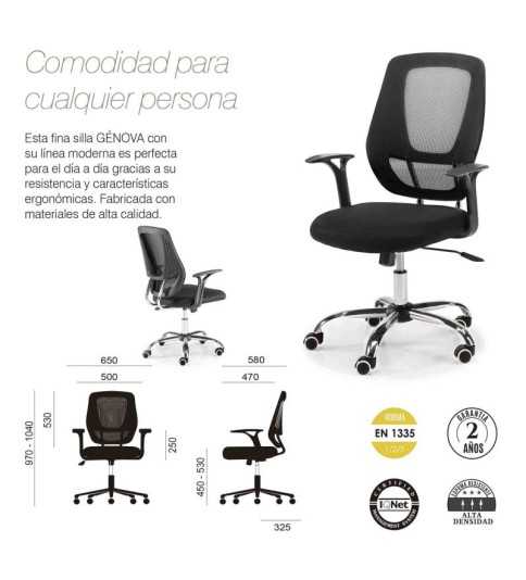 Silla de Oficina GENOVA de Euromof en acabado negro, uso recomendado 8 horas-0