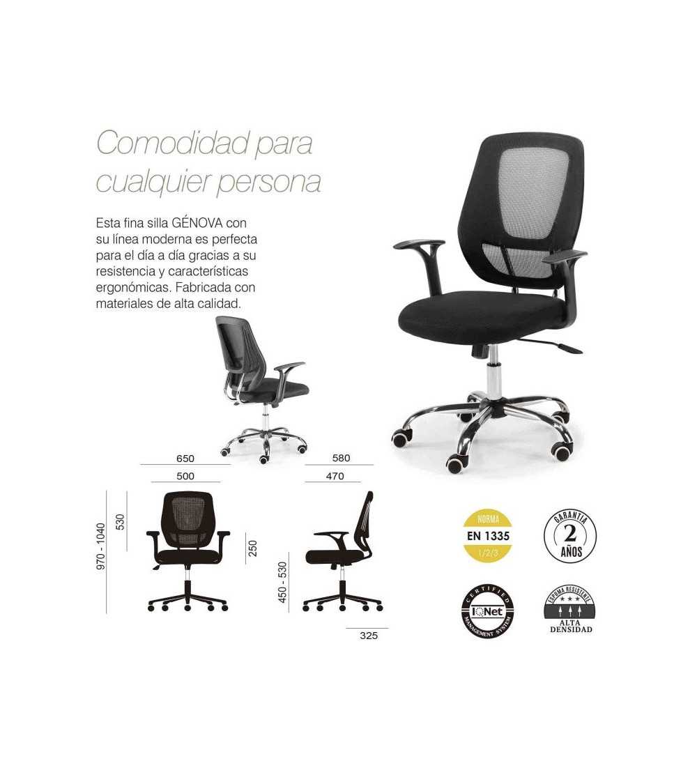 Silla de Oficina GENOVA de Euromof en acabado negro, uso recomendado 8 horas-0 Silla de Oficina GENOVA de Euromof en acabado negro, uso recomendado 8 horas-0