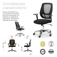 Silla de Oficina GENOVA de Euromof en acabado negro, uso recomendado 8 horas