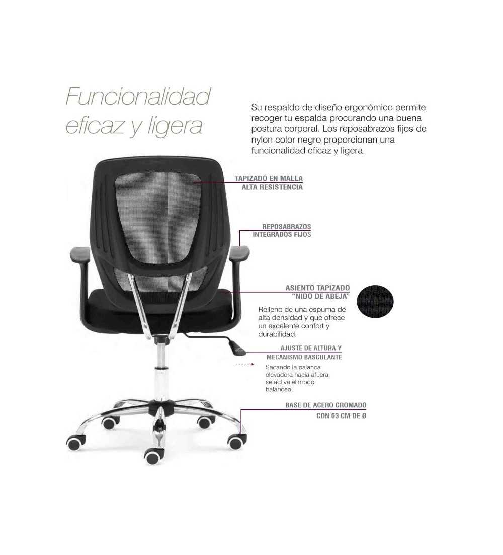 Silla de Oficina GENOVA de Euromof en acabado negro, uso recomendado 8 horas-1 Silla de Oficina GENOVA de Euromof en acabado negro, uso recomendado 8 horas-1