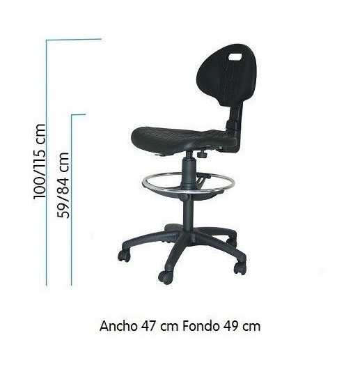 Taburete con respaldo modelo SONIA de Vincolo, giratorio, con topes, aro cromado