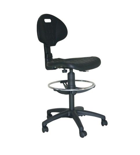 Taburete con respaldo modelo ELEVATO, giratorio, con ruedas, aro cromado