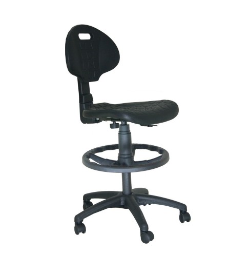 Taburete con respaldo modelo SELEVATO, giratorio, con ruedas, aro negro