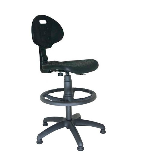 Taburete con respaldo modelo ELEVATO, giratorio, con topes, aro negro