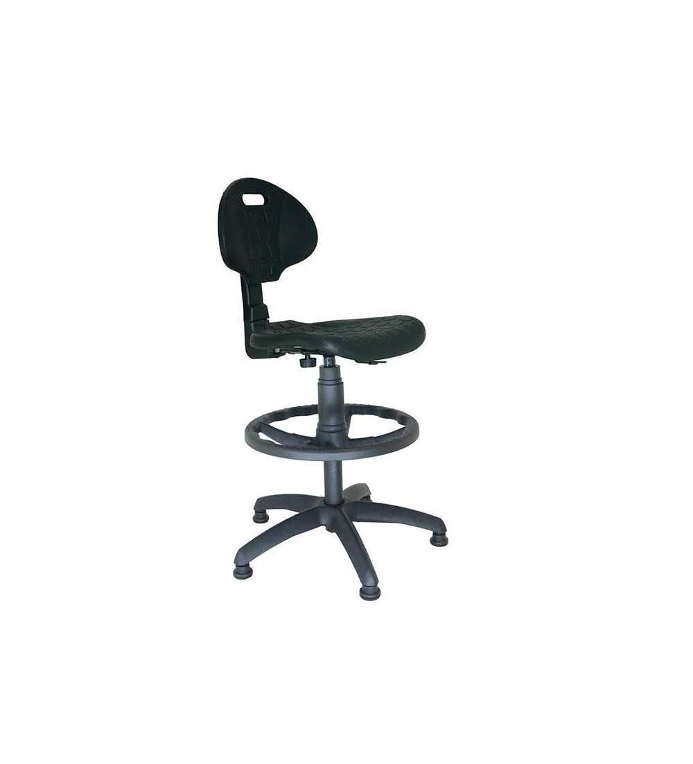 Taburete con respaldo modelo ELEVATO, giratorio, con topes, aro negro