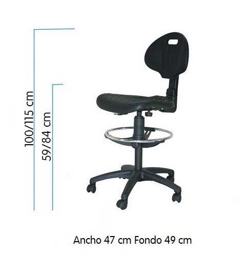 Taburete con respaldo modelo SONIA de Vincolo, giratorio, con ruedas, aro negro