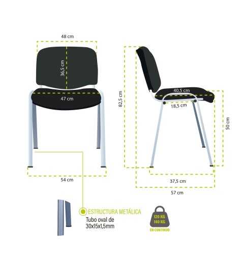 Silla confidente modelo FISSA de Vincolo, tapizada, calidad superior, estructura negra