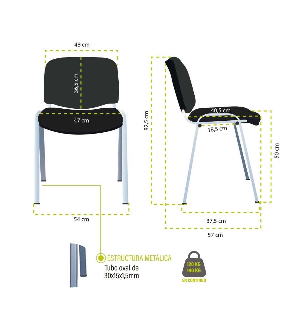 Silla confidente modelo ACCOMMODA, tapizada, calidad superior, estructura cromada