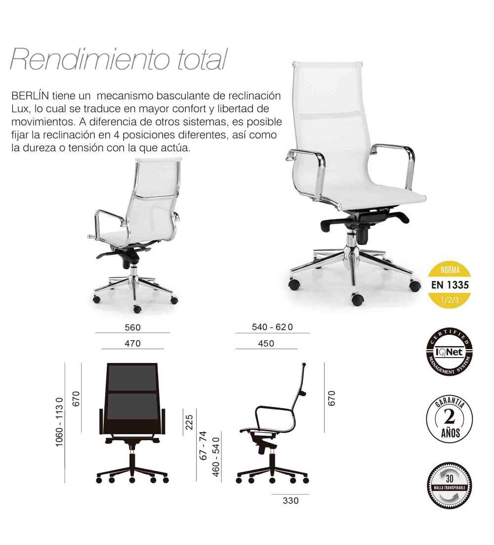Silla de oficina BERLIN de Euromof, en acabado malla blanca-0 Silla de oficina BERLIN de Euromof, en acabado malla blanca-0