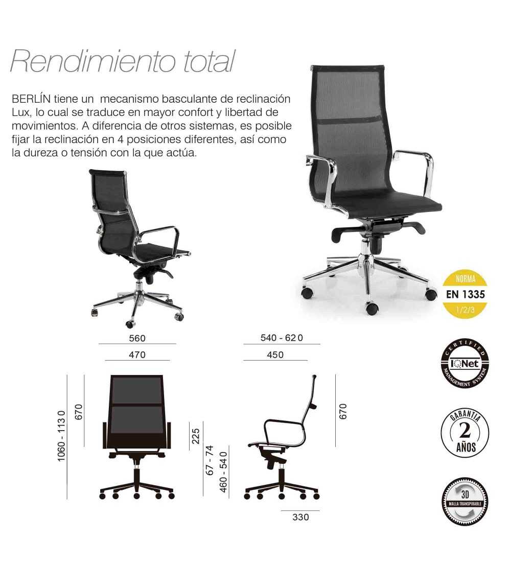 Silla de oficina BERLIN de Euromof, en acabado malla negra Silla de oficina BERLIN de Euromof, en acabado malla negra