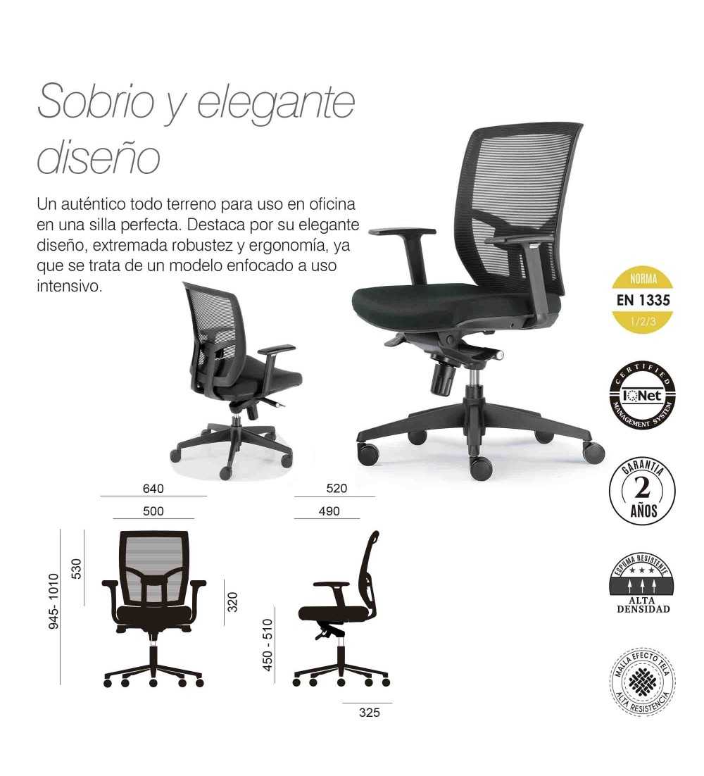 Silla de Oficina CHICAGO de Euromof en acabado negro, uso recomendado 8 horas-0 Silla de Oficina CHICAGO de Euromof en acabado negro, uso recomendado 8 horas-0