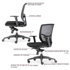 Silla de Oficina CHICAGO de Euromof en acabado negro, uso recomendado 8 horas