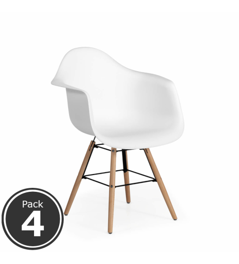 Lote 4 Sillas Confidente RIGA de Euromof, Patas Madera, Diseño Nórdico, Blanco
