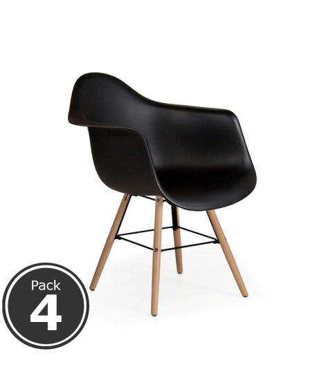 Lote 4 Sillas Confidente RIGA de Euromof, Patas Madera, Diseño Nórdico, Negro