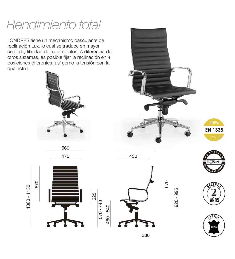 Sillón de oficina LONDRES respaldo alto, polipiel blanco de Euromof