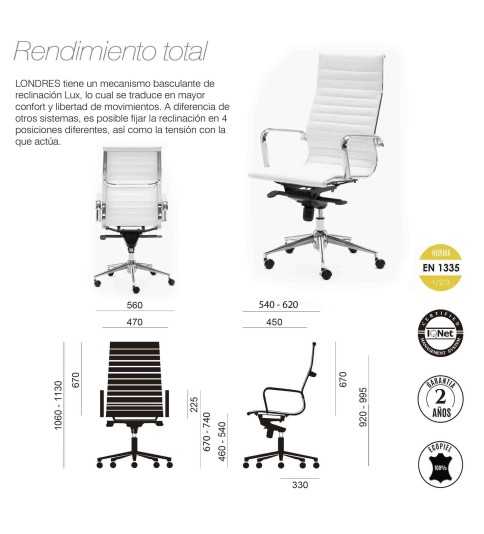 Sillón de oficina LONDRES respaldo alto, polipiel blanco de Euromof