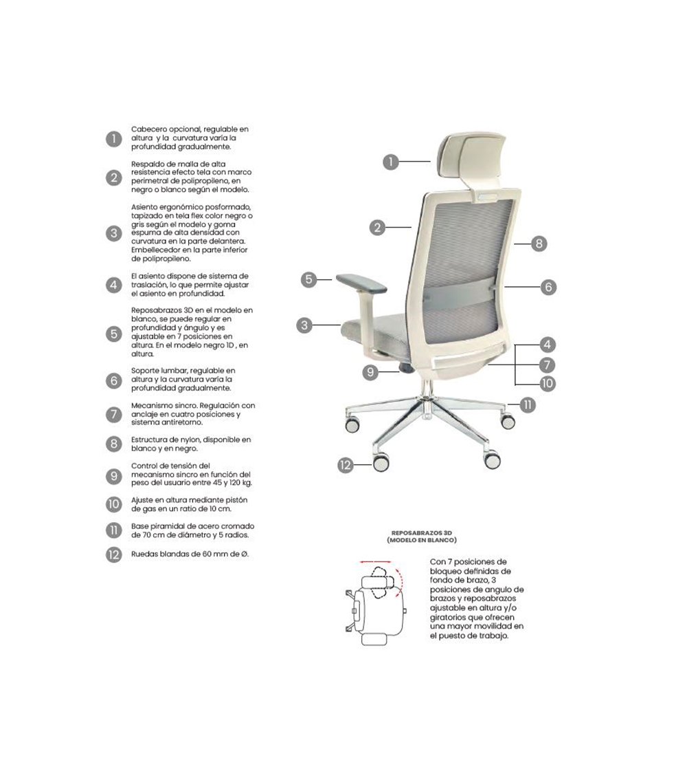 Silla ergonómica NIZA con cabezal de Euromof en acabado blanco, uso recomendado 8 horas-0 Silla ergonómica NIZA con cabezal de Euromof en acabado blanco, uso recomendado 8 horas-0