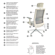Silla ergonómica NIZA con cabezal de Euromof en acabado blanco, uso recomendado 8 horas