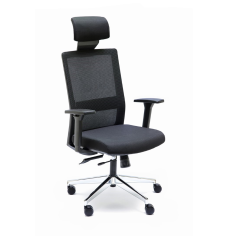 Silla ergonómica NIZA con cabezal de Euromof en acabado negro, uso recomendado 8 horas