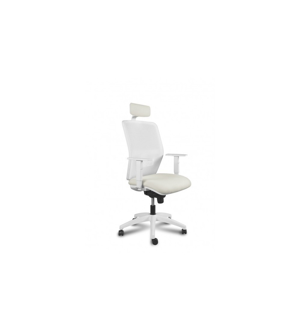 Silla ergonómica de oficina modelo Kerry White de Vincolo, con cabezal, brazos regulables