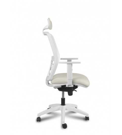 Silla ergonómica de oficina modelo Kerry White de Vincolo, con cabezal, brazos regulables