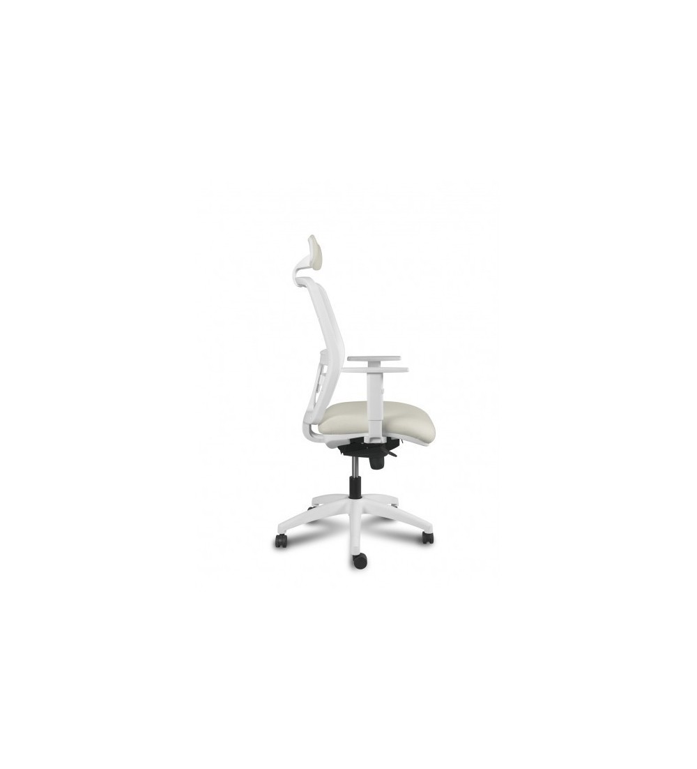 Silla ergonómica de oficina modelo COMFORTIC White, con cabezal, brazos regulables