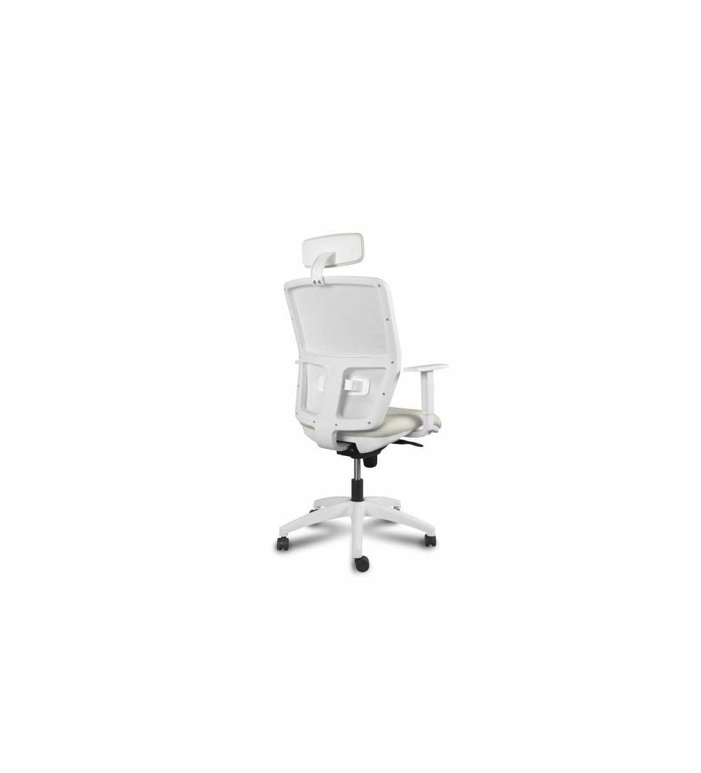 Silla ergonómica de oficina modelo COMFORTIC White, con cabezal, brazos regulables