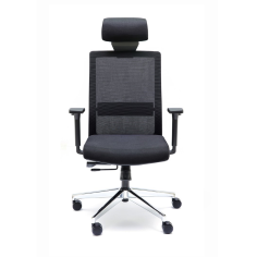 Silla ergonómica NIZA con cabezal de Euromof en acabado negro, uso recomendado 8 horas