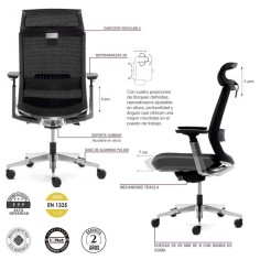 Silla ergonómica TORONTO de Euromof, uso recomendado 8 horas