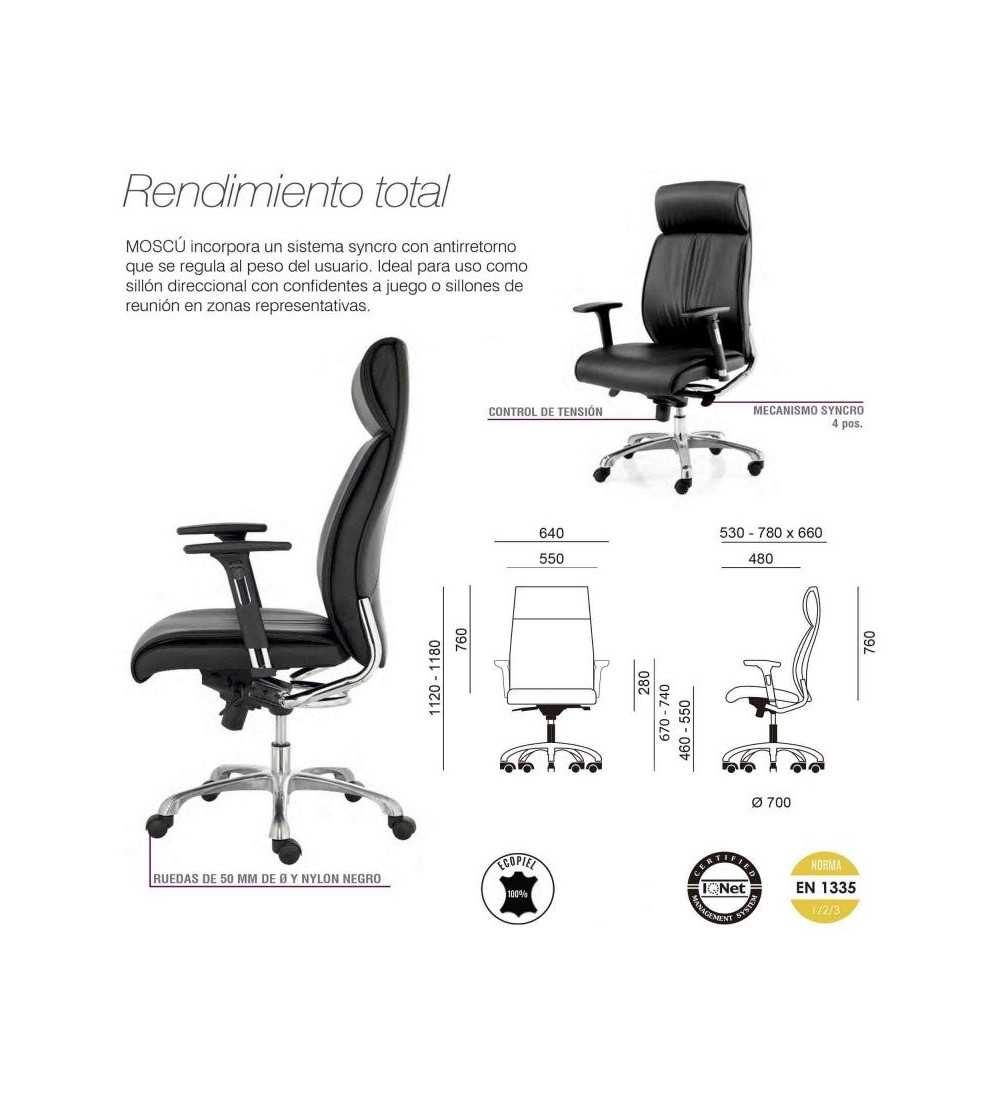 Sillón de dirección MOSCU de Euromof, en acabado ecopiel negro-0 Sillón de dirección MOSCU de Euromof, en acabado ecopiel negro-0