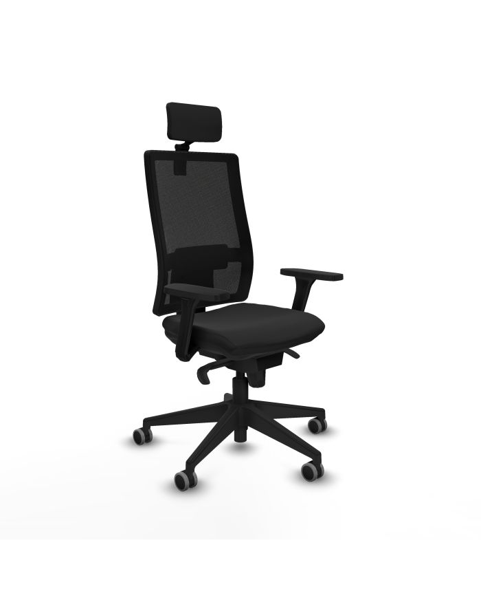 Silla Ergonómica Horna sincro negra brazos 3D base piramidal cabecero 2D