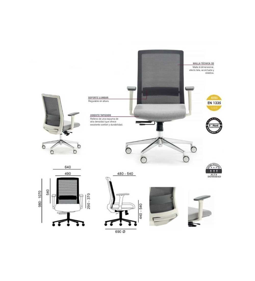 Silla ergonómica NIZA de Euromof en acabado blanco, uso recomendado 8 horas-0 Silla ergonómica NIZA de Euromof en acabado blanco, uso recomendado 8 horas-0