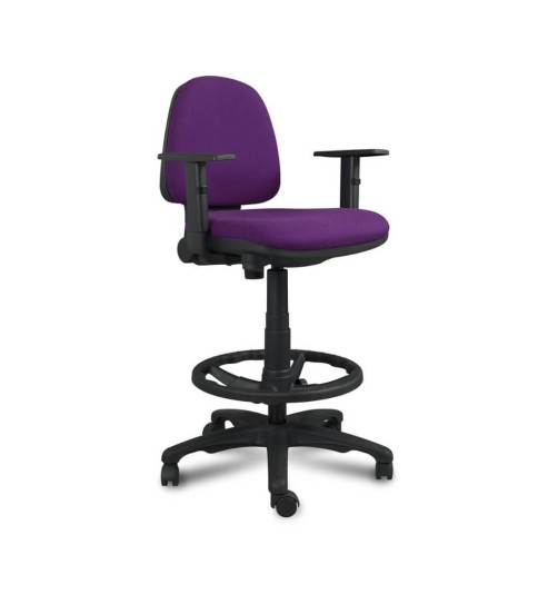 Taburete de oficina modelo TABURINO, giratorio con ruedas, brazos regulables, aro poliamida