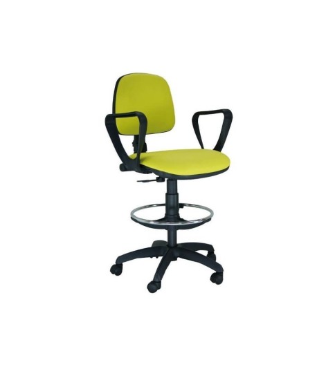 Taburete de oficina modelo STABILITE, giratorio con ruedas, brazos fijos, aro cromado