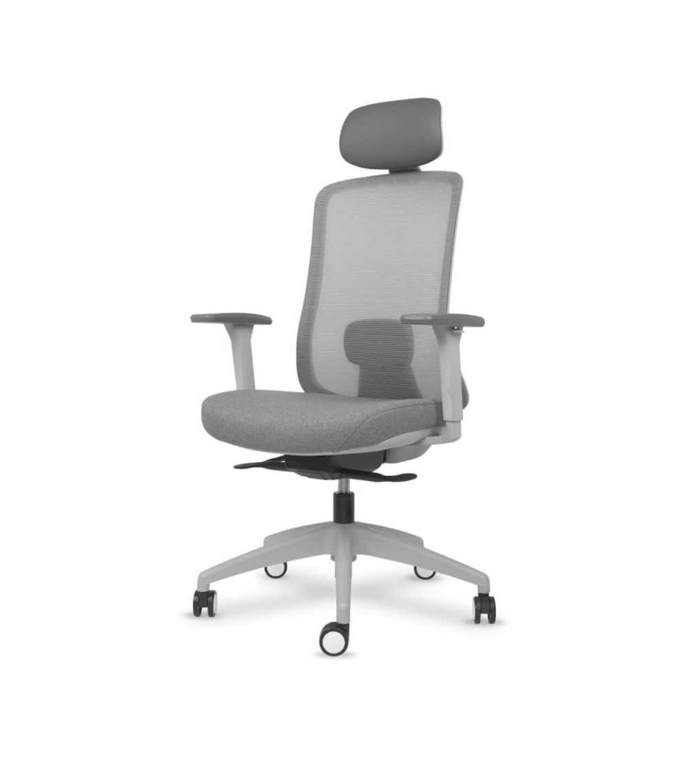Silla ergonómica de oficina modelo DYNAMIS gris con cabezal, brazos regulables, mecanismo SYNCRO
