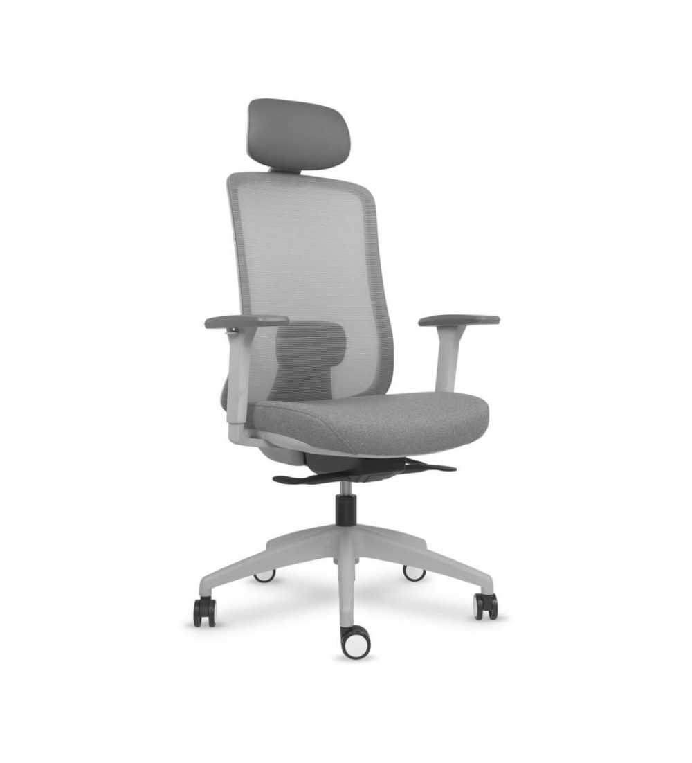 Silla ergonómica de oficina modelo DYNAMIS gris con cabezal, brazos regulables, mecanismo SYNCRO