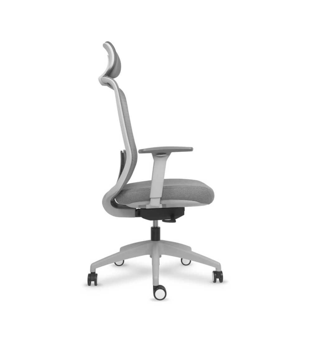 Silla ergonómica de oficina modelo DYNAMIS gris con cabezal, brazos regulables, mecanismo SYNCRO