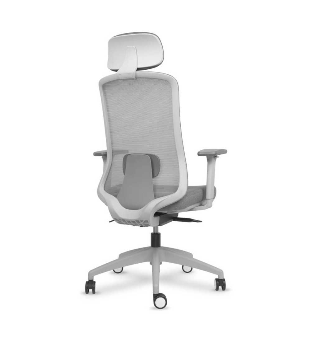 Silla ergonómica de oficina modelo DYNAMIS gris con cabezal, brazos regulables, mecanismo SYNCRO
