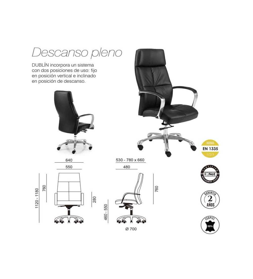 Sillón de dirección DUBLIN de Euromof, en acabado ecopiel negro-0 Sillón de dirección DUBLIN de Euromof, en acabado ecopiel negro-0