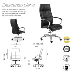 Sillón de dirección DUBLIN de Euromof, en acabado ecopiel negro