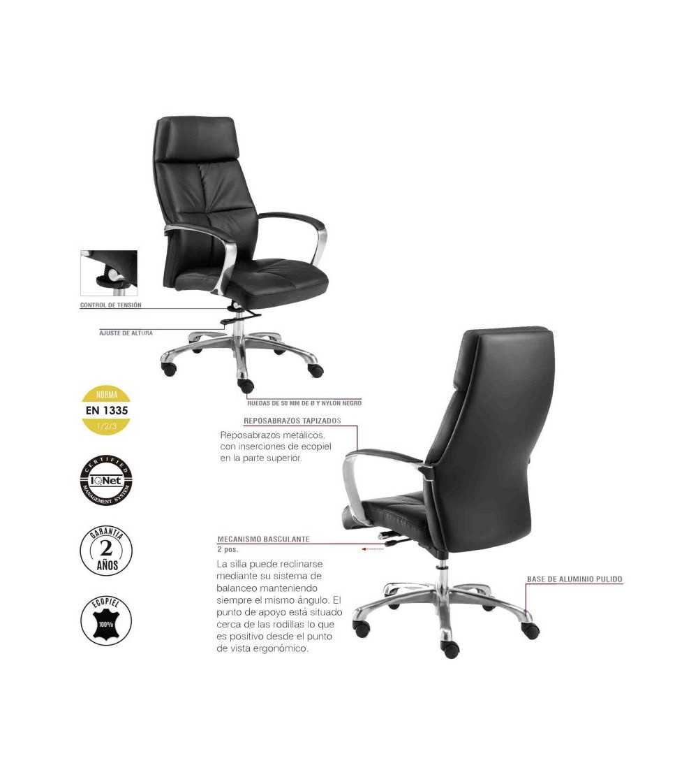Sillón de dirección DUBLIN de Euromof, en acabado ecopiel negro-1 Sillón de dirección DUBLIN de Euromof, en acabado ecopiel negro-1